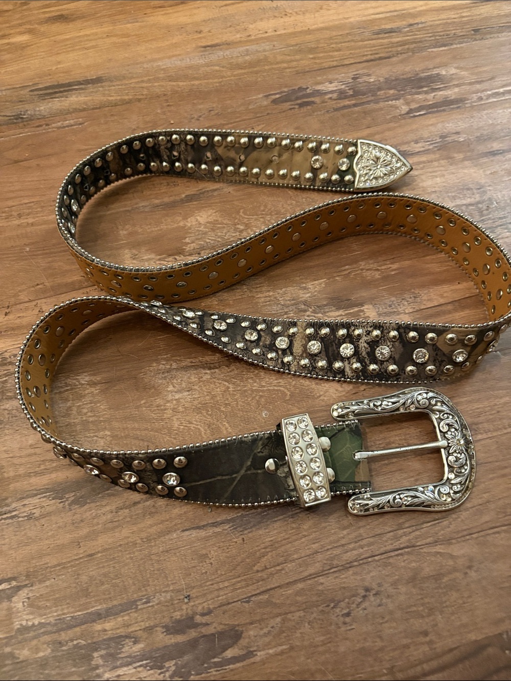 Studded Camo Western Belt with Stunning Embellished Buckle. NOCONA Belt Co. XL